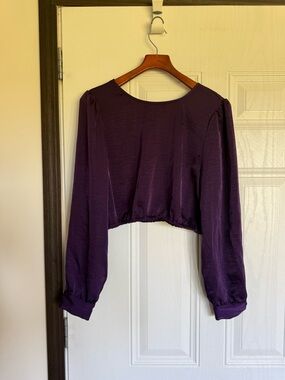2 for $30 sale: NWT house of Harlow purple cropped long sleeve satin shirt - L